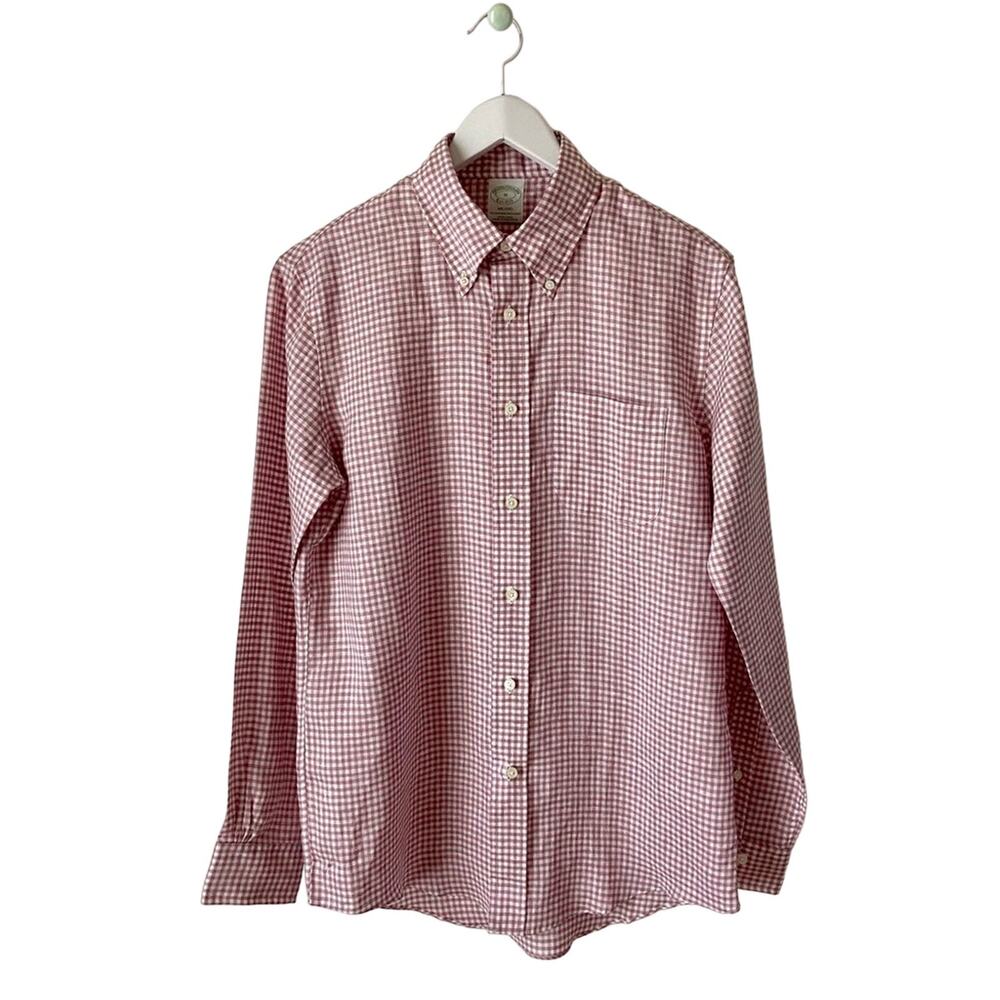 Brooks Brothers Linen Gingham Button-Down Shirt Size Medium